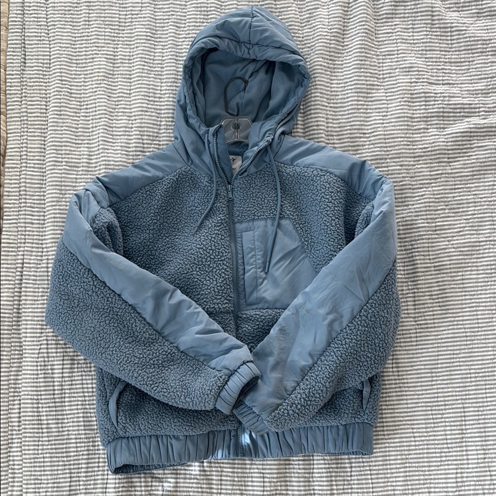 Blue Hooded Sherpa Jacket size M tall